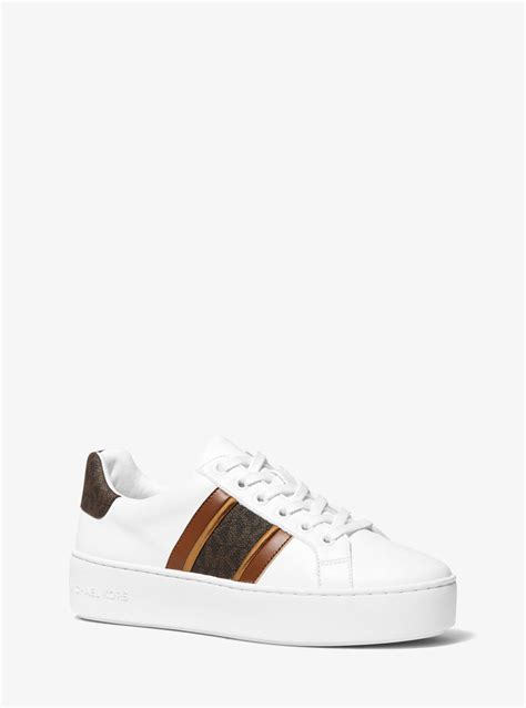 michael michael kors poppy leather and logo stripe sneaker|Michael Kors sneakers logo.